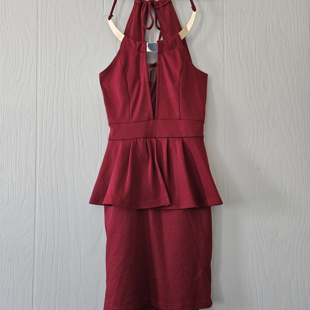 Charlotte Russe One-Shoulder Burgundy Peplum Dress